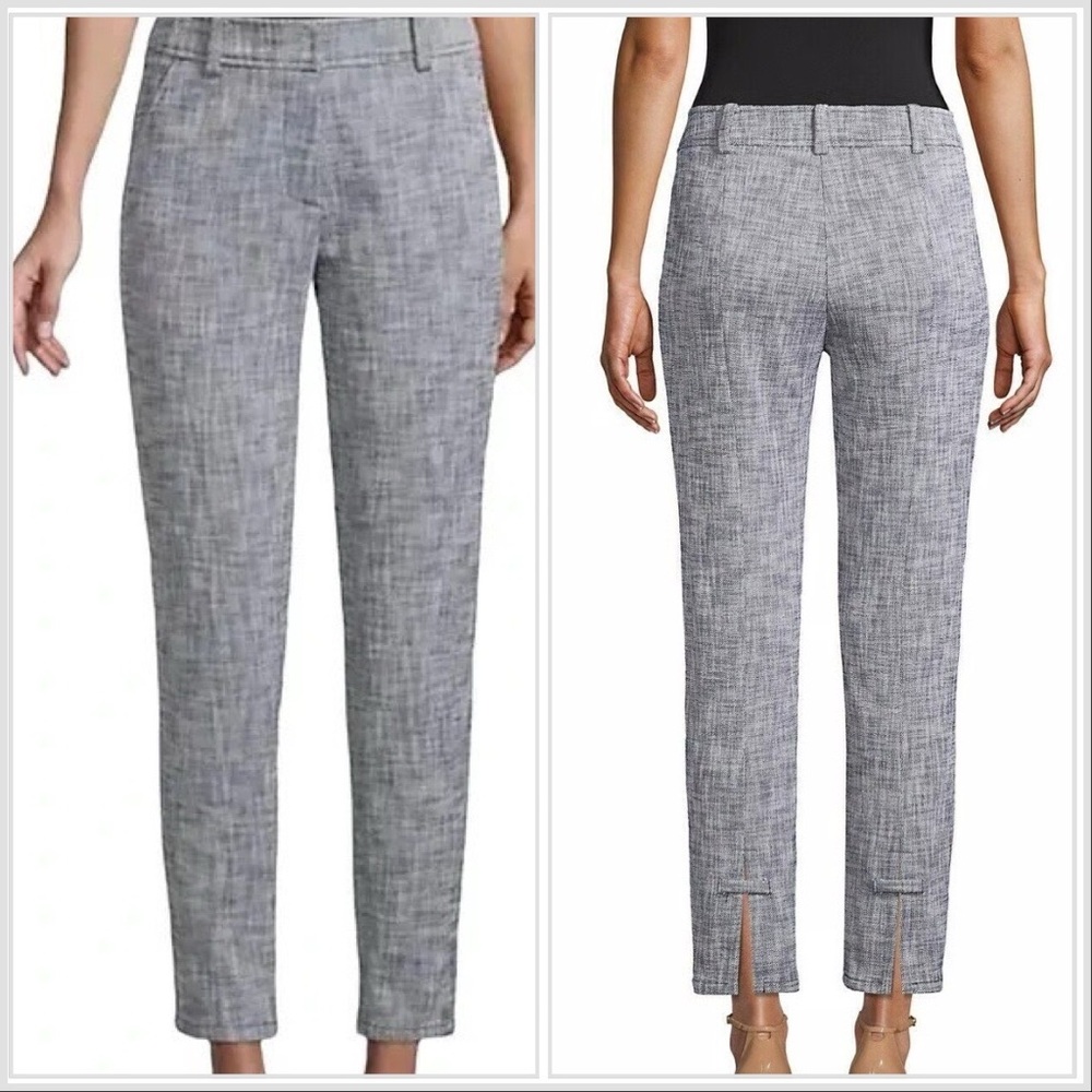 Trina Turk Jaguar Mid-Rise Cropped‎ Straight Leg Pant Indigo/Whitewash Tweed 10